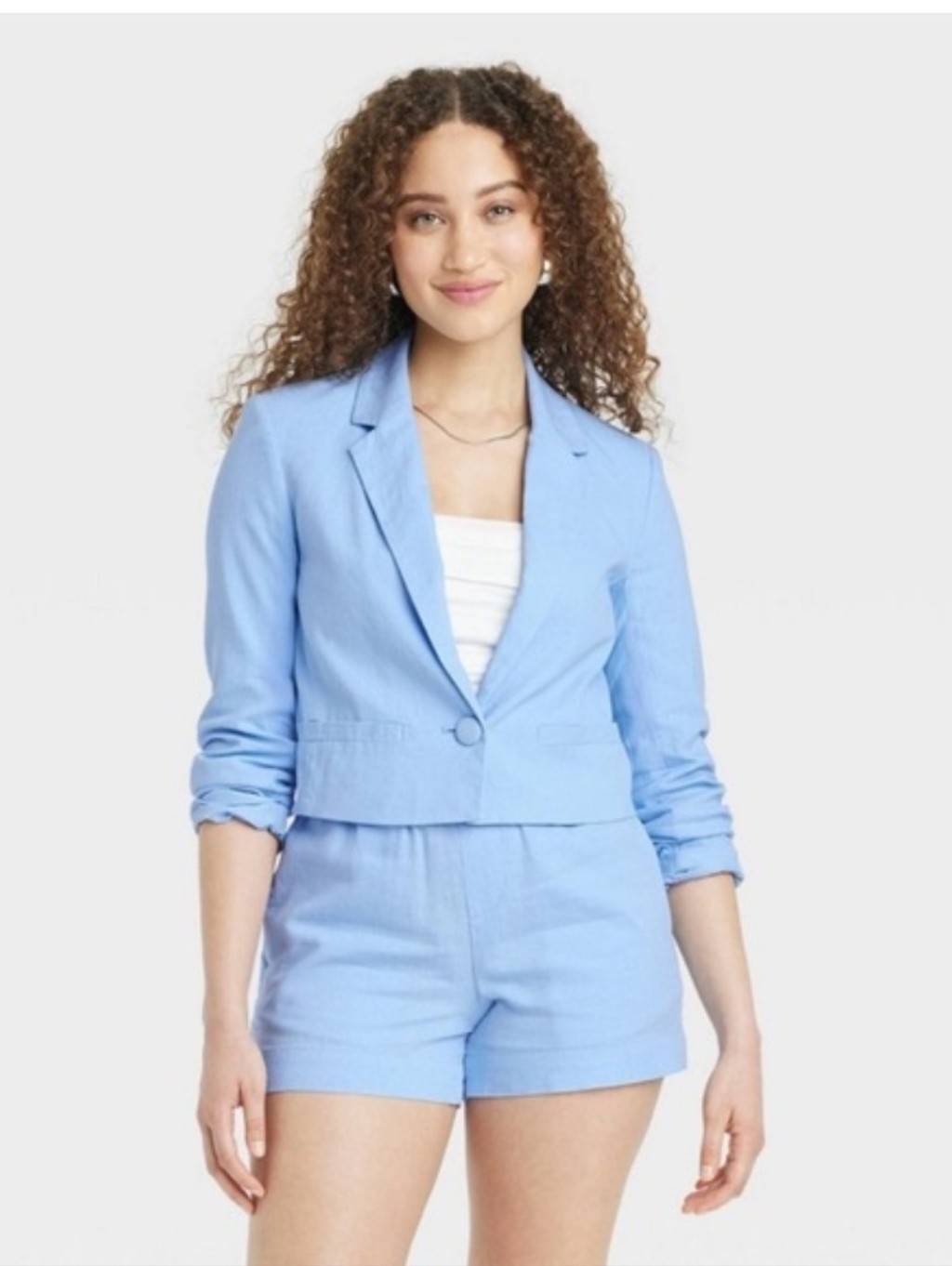A New Day Cropped Periwinkle Blue Women's Linen Jacket Sz M Nwts